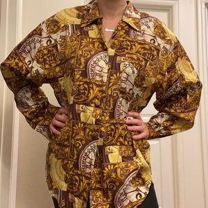 Gold Antique Clock Filigree Button Down VINTAGE